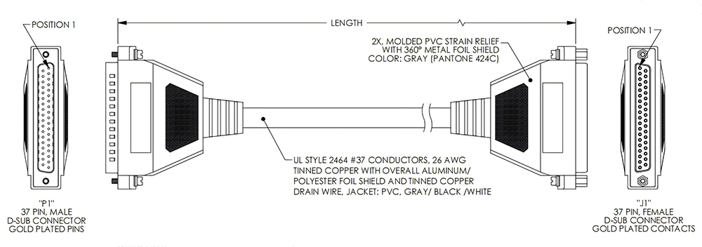 D-sub 37Pin cable drawing