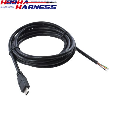 Type C male to open bare end cable right angle usb type c cable usb c to usb c 3a